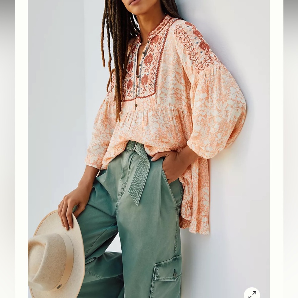Anthropologie Claudia Embroidered babydoll tunic